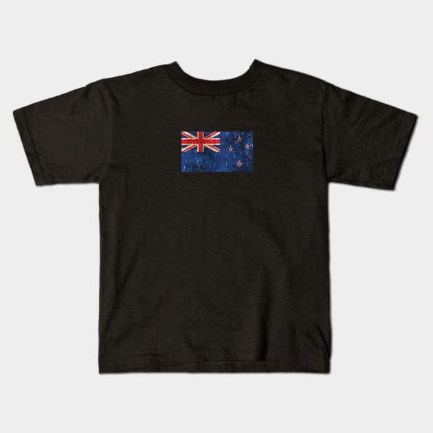 Vintage Aged and Scratched New Zealand Flag Kids T-Shirt by jeffbartels